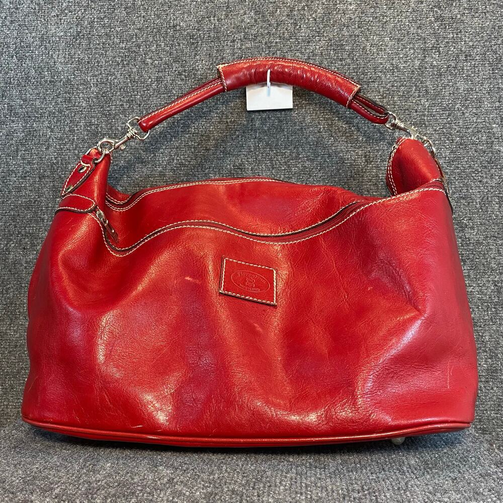 Fiorentina Red Leather Shoulder Bag Hobo Handbag Large Double Strap Made Italy